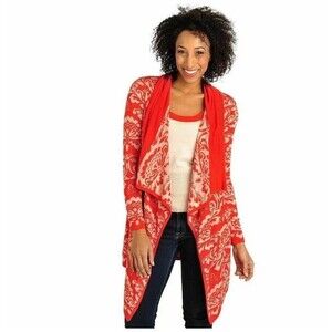 KATE & MALLORY XLARGE Jacquard Cardigan Sweater & Knit Tunic SET Orange Beige